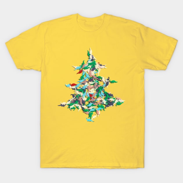 DIN OH Christmas tree - dinosaur Confetti Christmas Tree T-Shirt by heyK